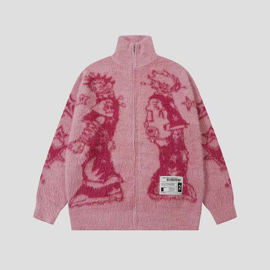 Anime Graphic Cardigan | Zip Fuzzy Jacket