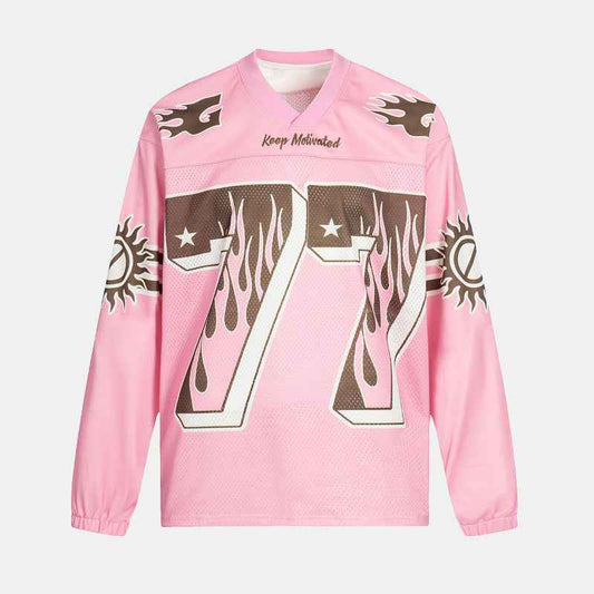 Retro Graphic Flame Number Print | Long-Sleeve Jersey T-Shirt