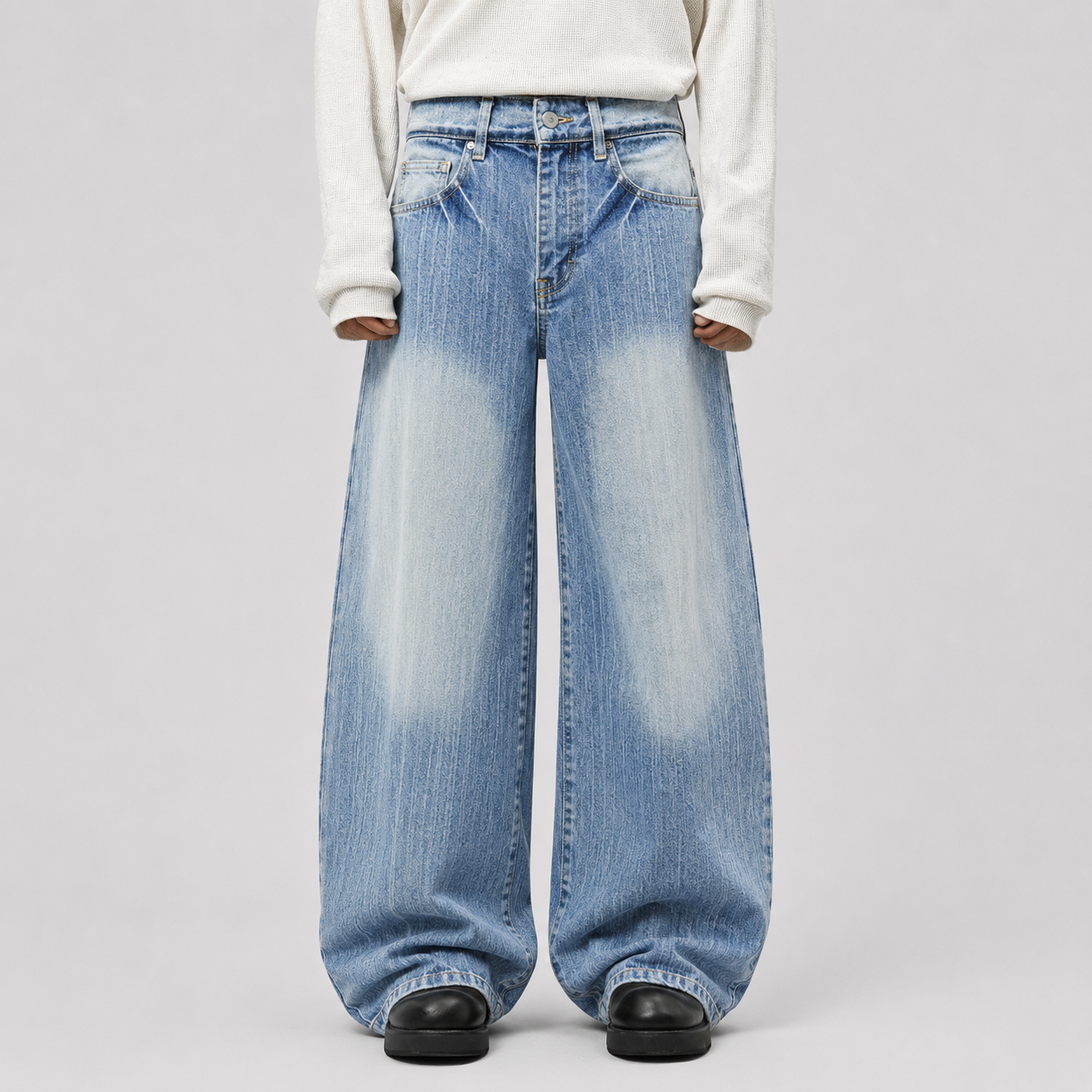 Vintage Washed Patchwork Distressed Scimitar Jeans