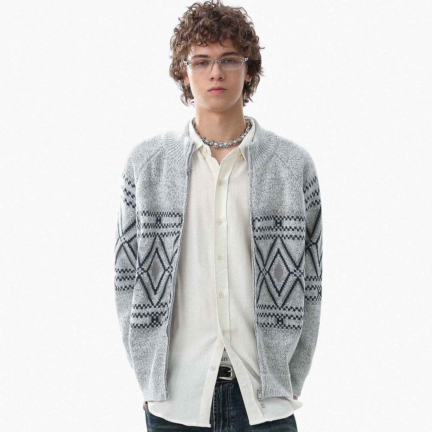Geometric Textured | Knit Zip Jacket