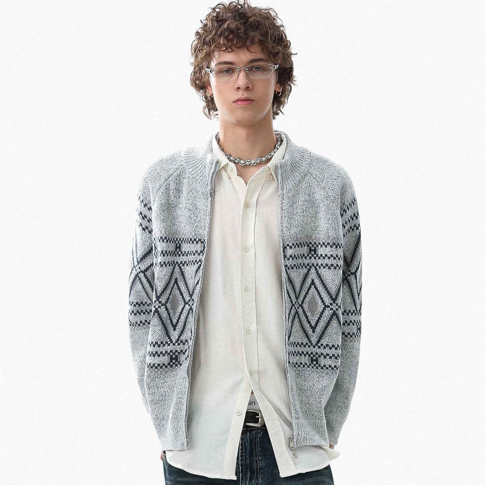 Geometric Textured | Knit Zip Jacket