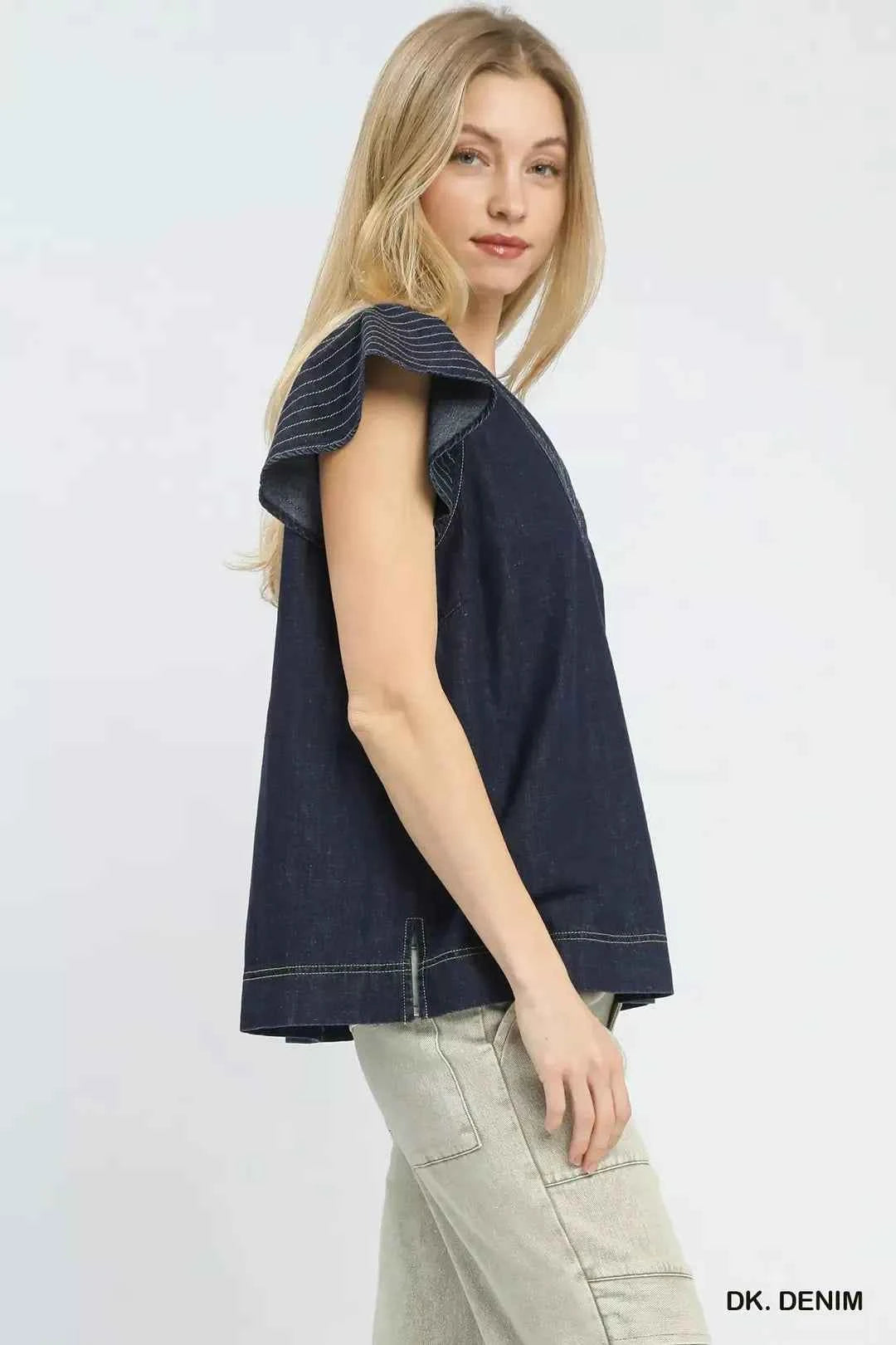 Umgee Cap Sleeve Denim Top
