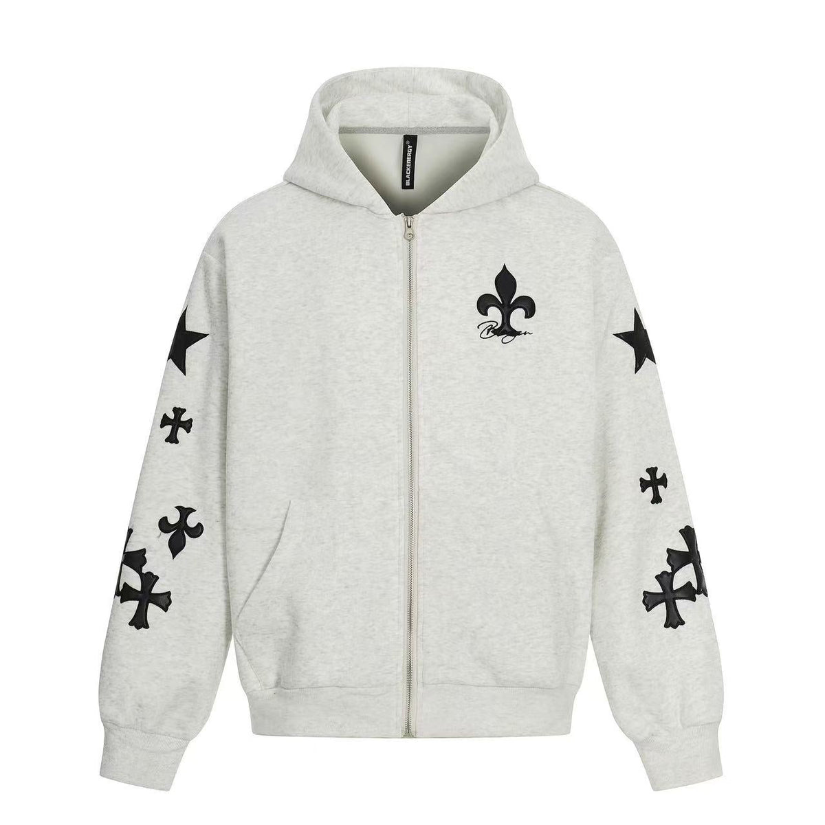 Cross & Fleur-de-lis Patch Full Zip Hoodie