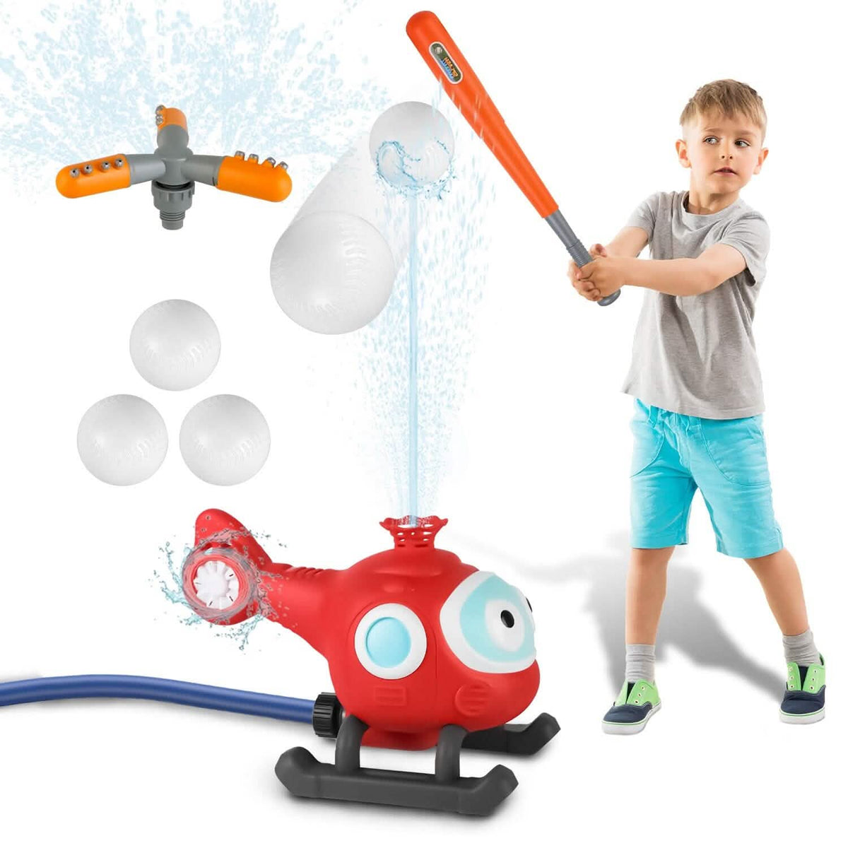 2-in-1 Water Sprinkler Baseball Helicopter Toy