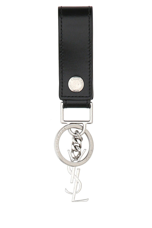 Saint Laurent Men Black Leather Monogram Key Ring