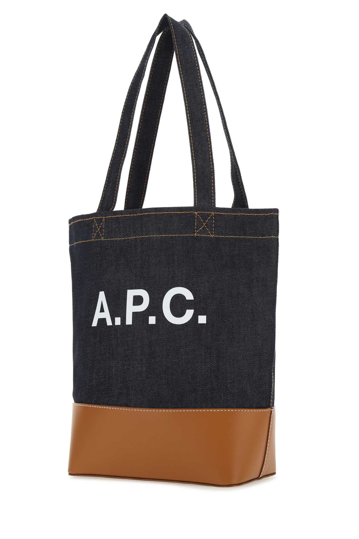 A.P.C. Men Two-Tone Denim And Leather Axelle Shopping Bag - JUSTLUXURY