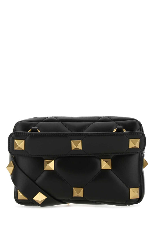 Valentino Garavani Men Black Nappa Leather Roman Stud Handbag