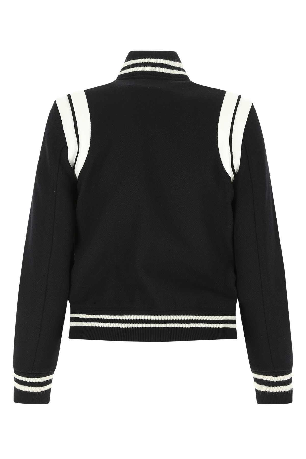 Saint Laurent Women Black Wool Blend Bomber Jacket