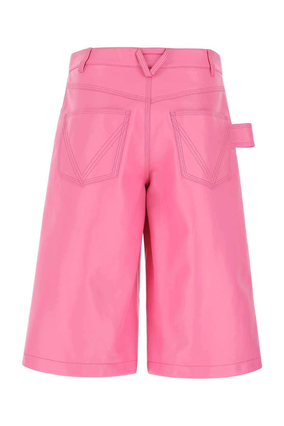 Bottega Veneta Women Pink Nappa Leather Bermuda Shorts - JUSTLUXURY