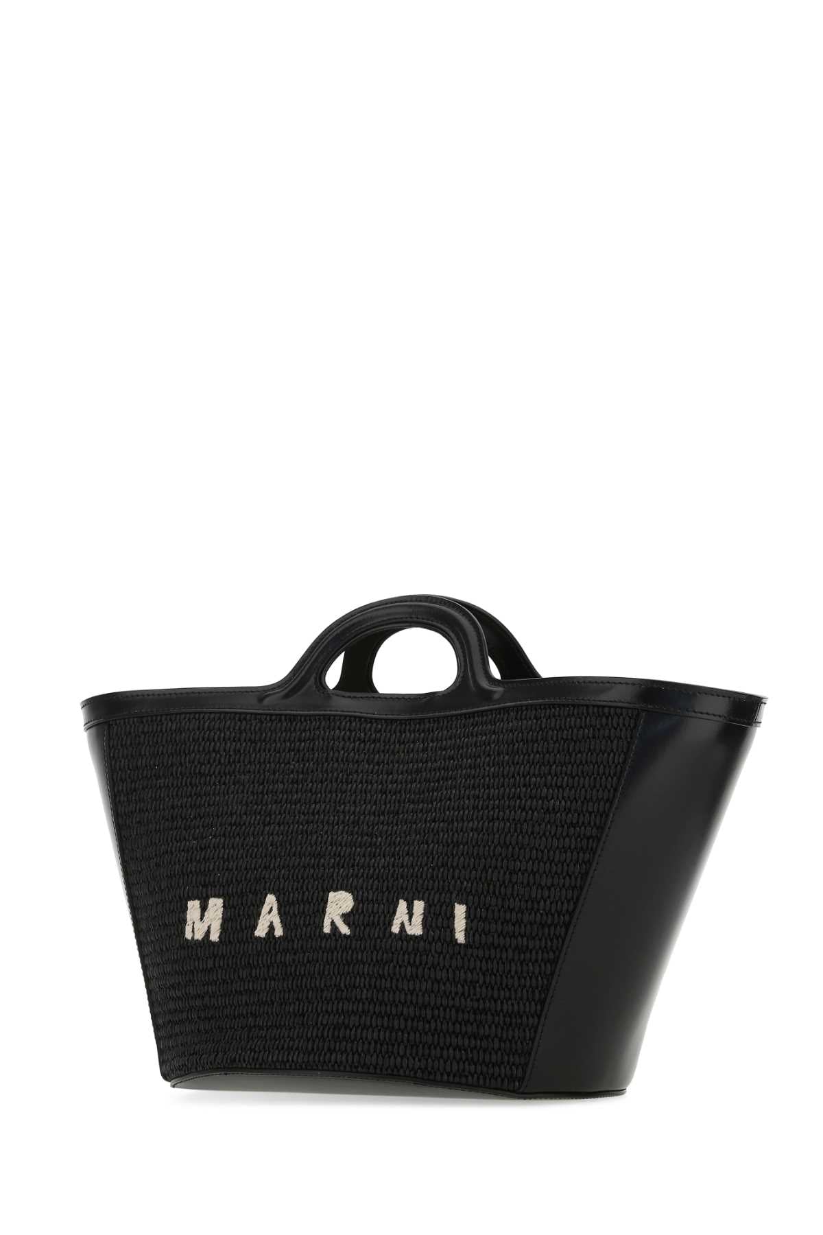 Marni Women Black Leather And Raffia Small Tropicalia Summer Handbag