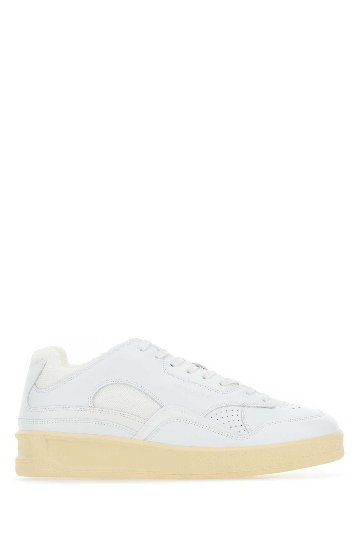 Jil Sander Women White Leather And Fabric Basket Sneakers - JUSTLUXURY