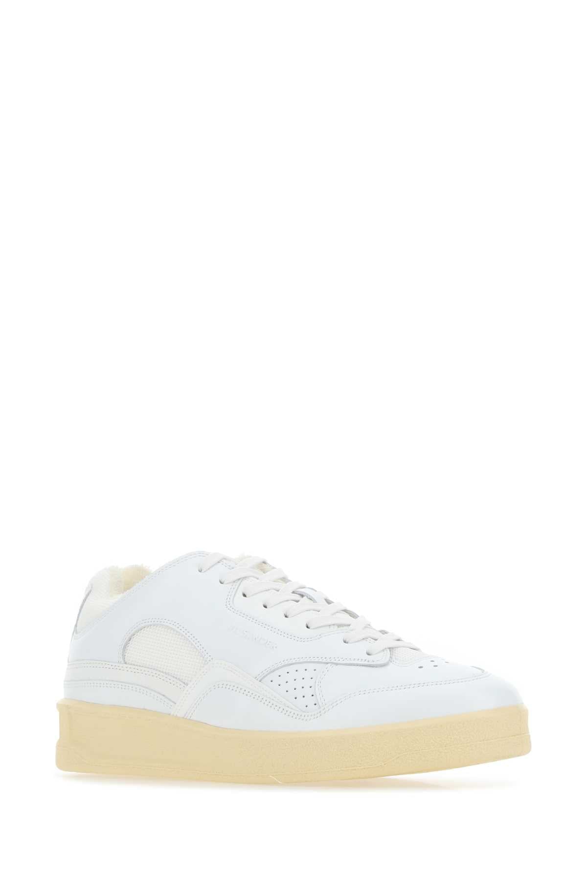 Jil Sander Women White Leather And Fabric Basket Sneakers - JUSTLUXURY