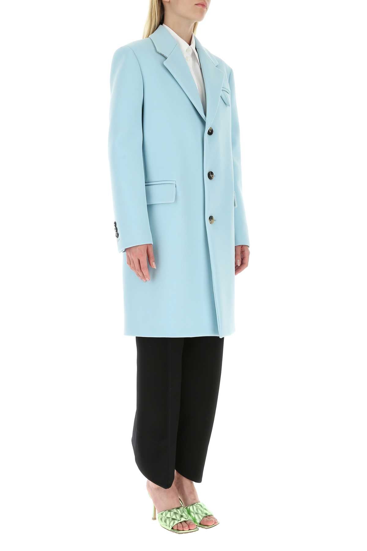 Bottega Veneta Women Pastel Light-Blue Tricotine Coat - JUSTLUXURY