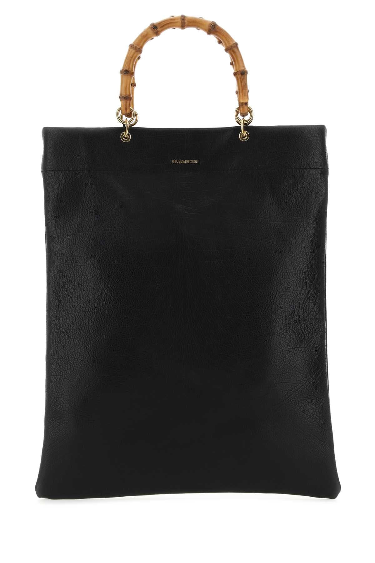 Jil Sander Women Black Leather Medium Shopping Bag - JUSTLUXURY