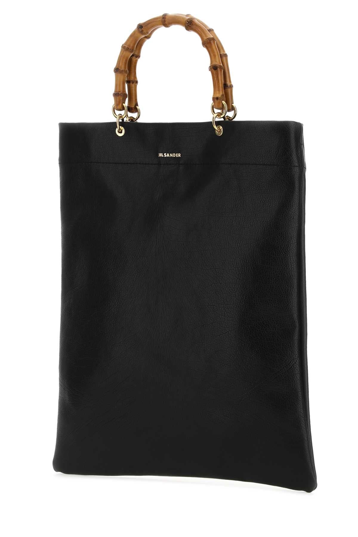 Jil Sander Women Black Leather Medium Shopping Bag - JUSTLUXURY