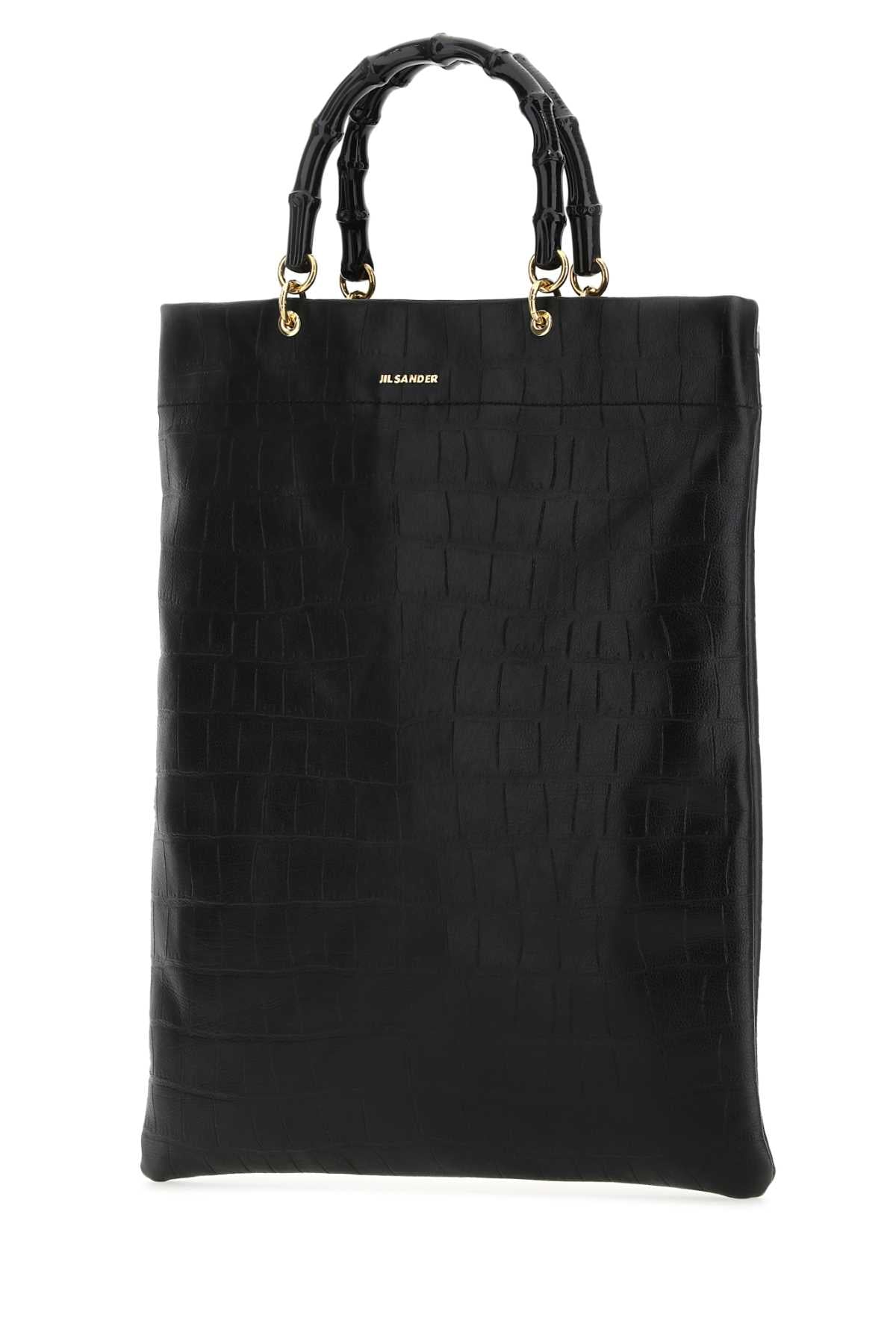 Jil Sander Women Black Leather Medium Shopping Bag - JUSTLUXURY
