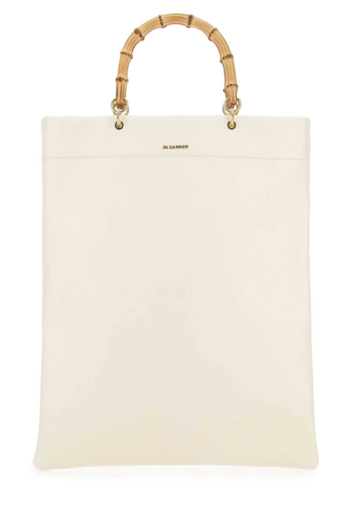 Jil Sander Women Ivory Leather Medium Shopping Bag - JUSTLUXURY