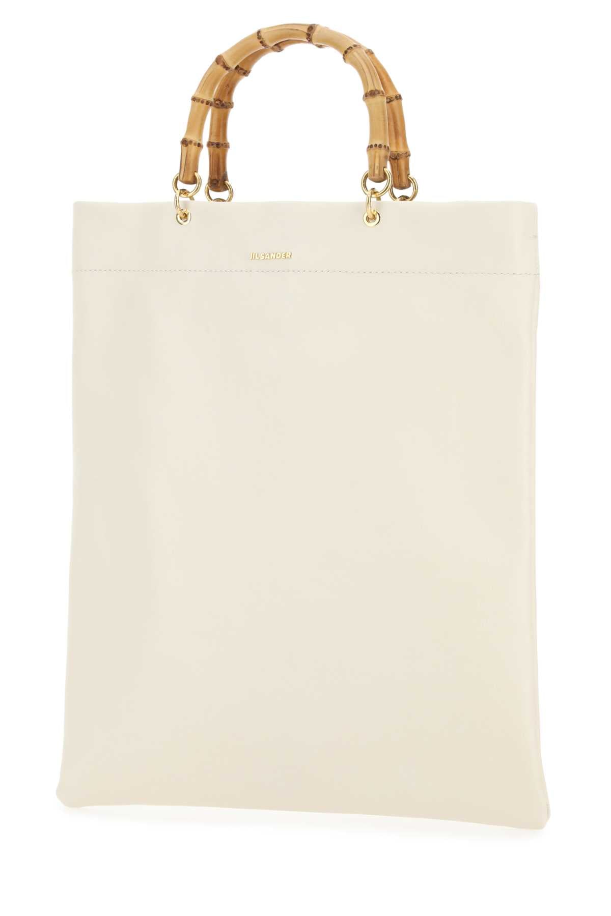 Jil Sander Women Ivory Leather Medium Shopping Bag - JUSTLUXURY