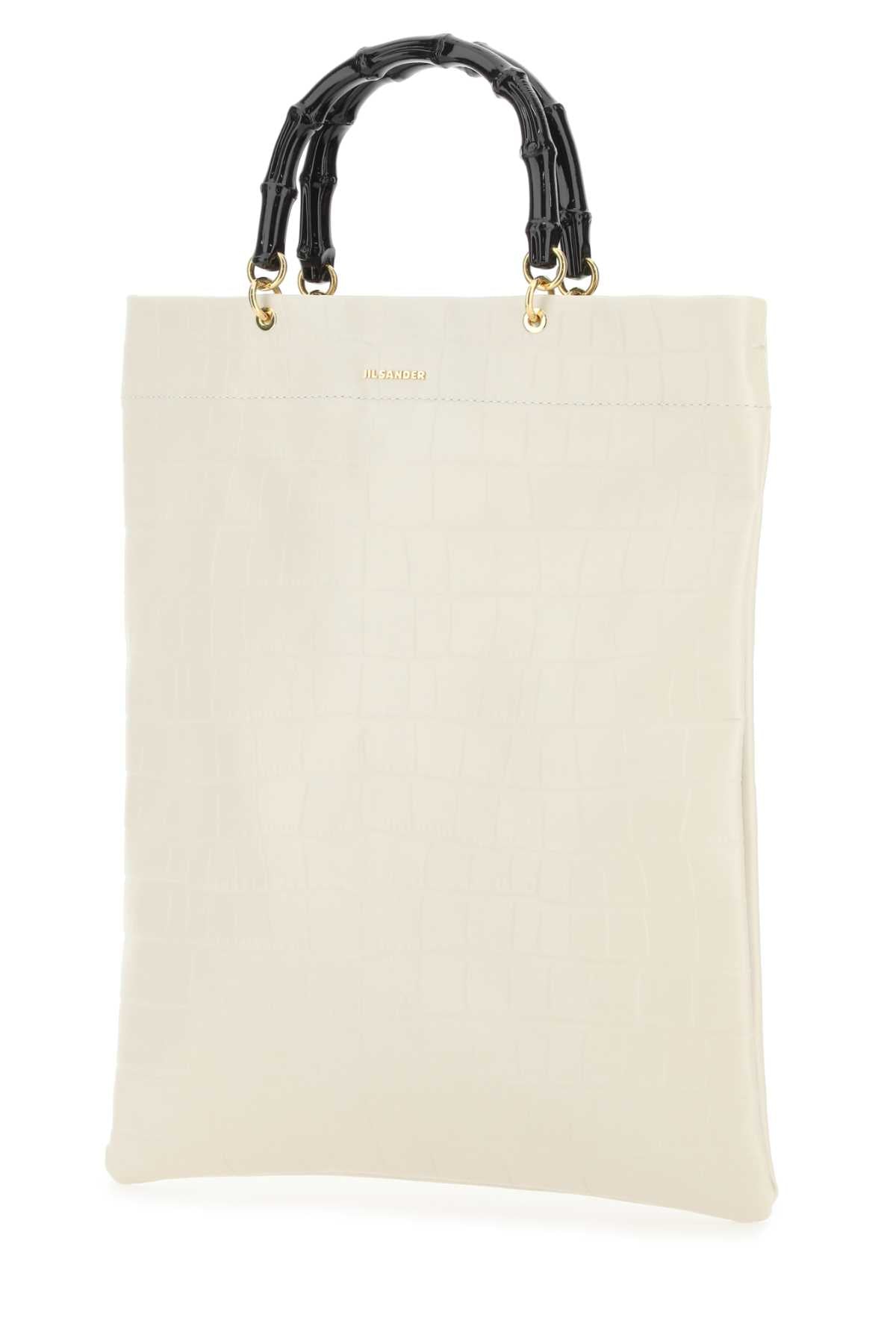 Jil Sander Women Ivory Leather Medium Shopping Bag - JUSTLUXURY