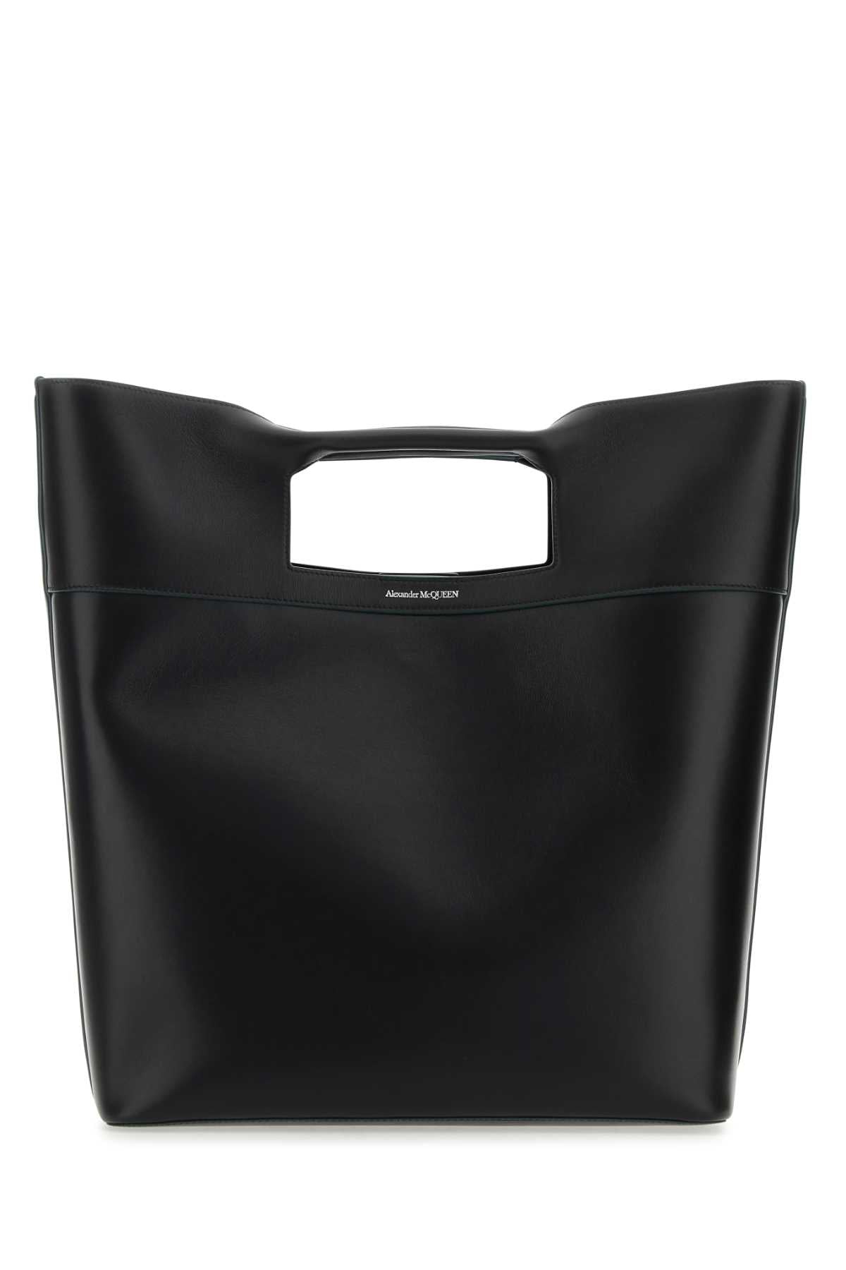 Alexander Mcqueen Men Black Leather The Square Bow Shopping Bag - JUSTLUXURY