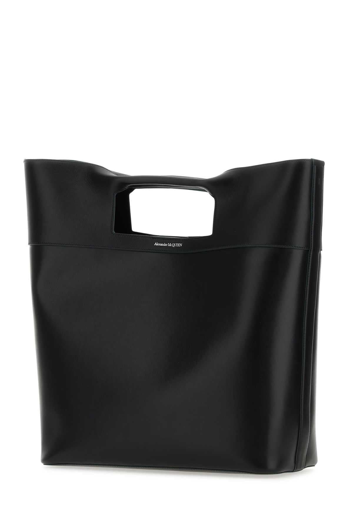 Alexander Mcqueen Men Black Leather The Square Bow Shopping Bag - JUSTLUXURY
