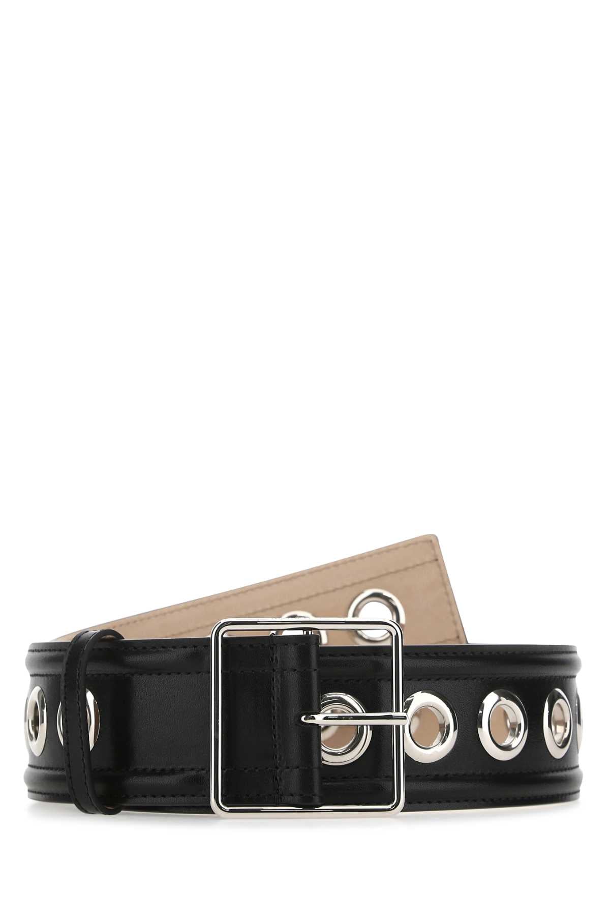 Alexander Mcqueen Women Black Leather Belt - JUSTLUXURY