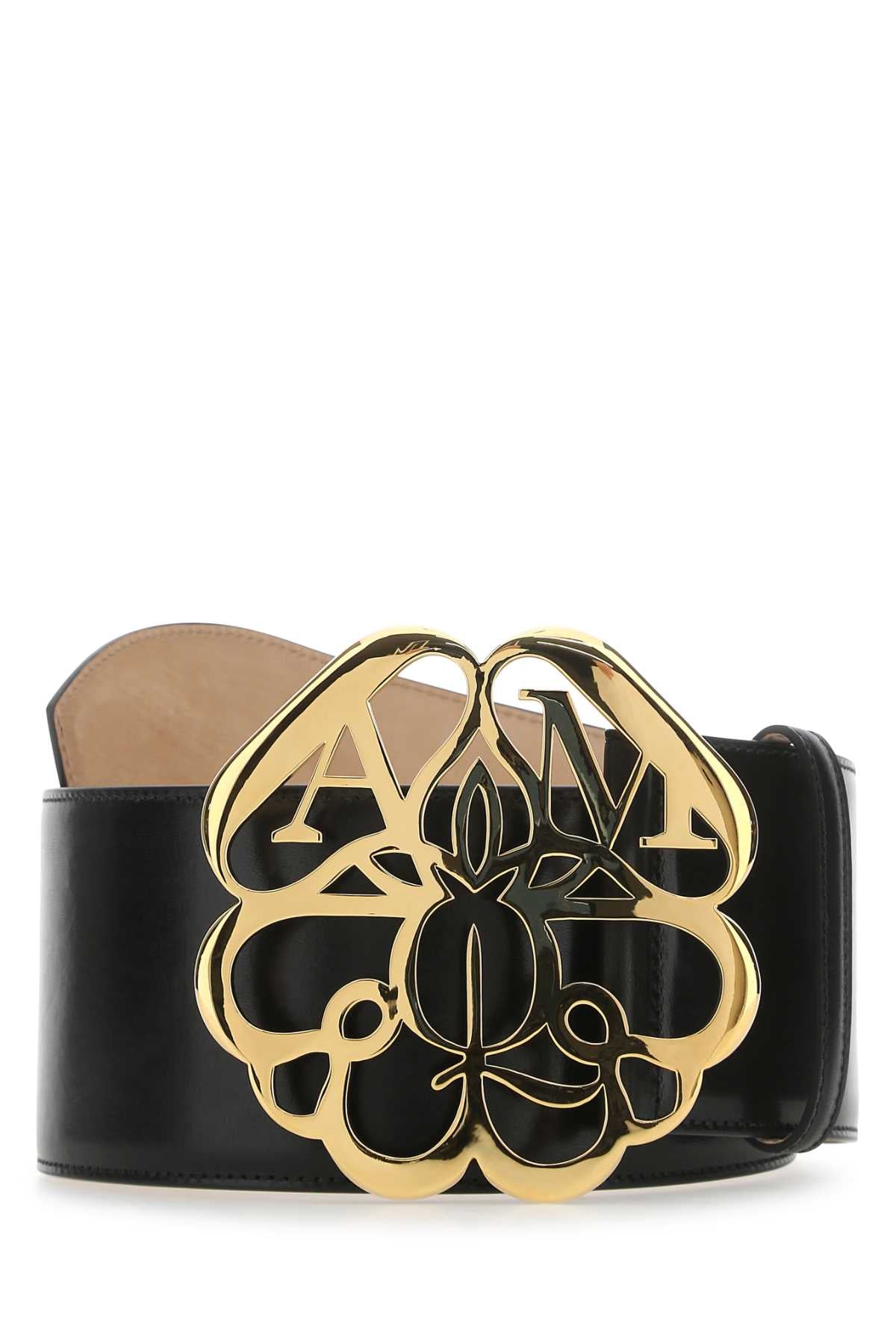 Alexander Mcqueen Women Black Leather Belt - JUSTLUXURY