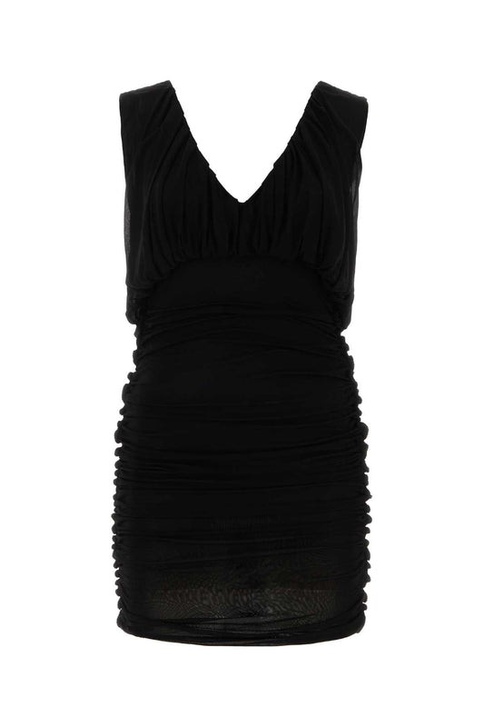 Saint Laurent Women Black Cupro Mini Dress