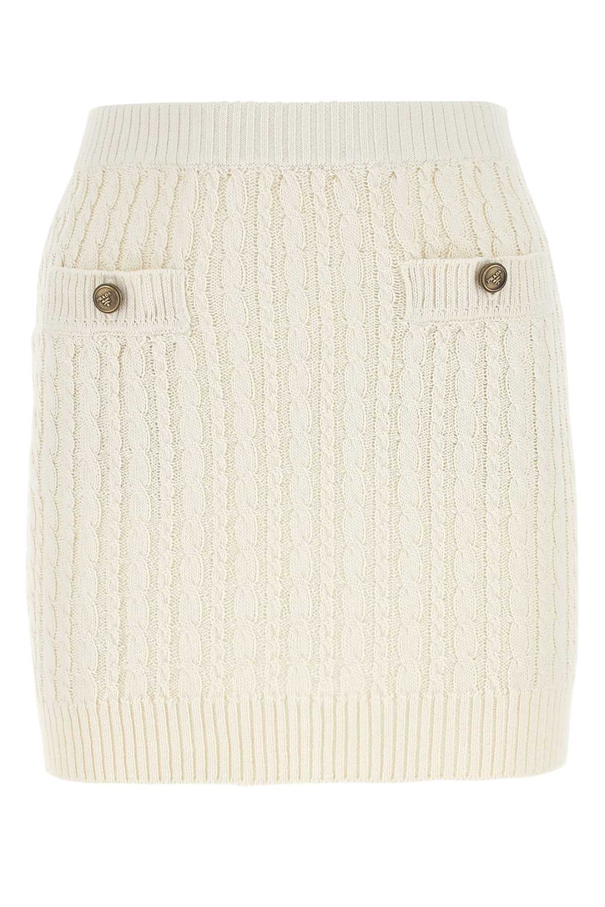 Prada Women Ivory Cotton Blend Mini Skirt