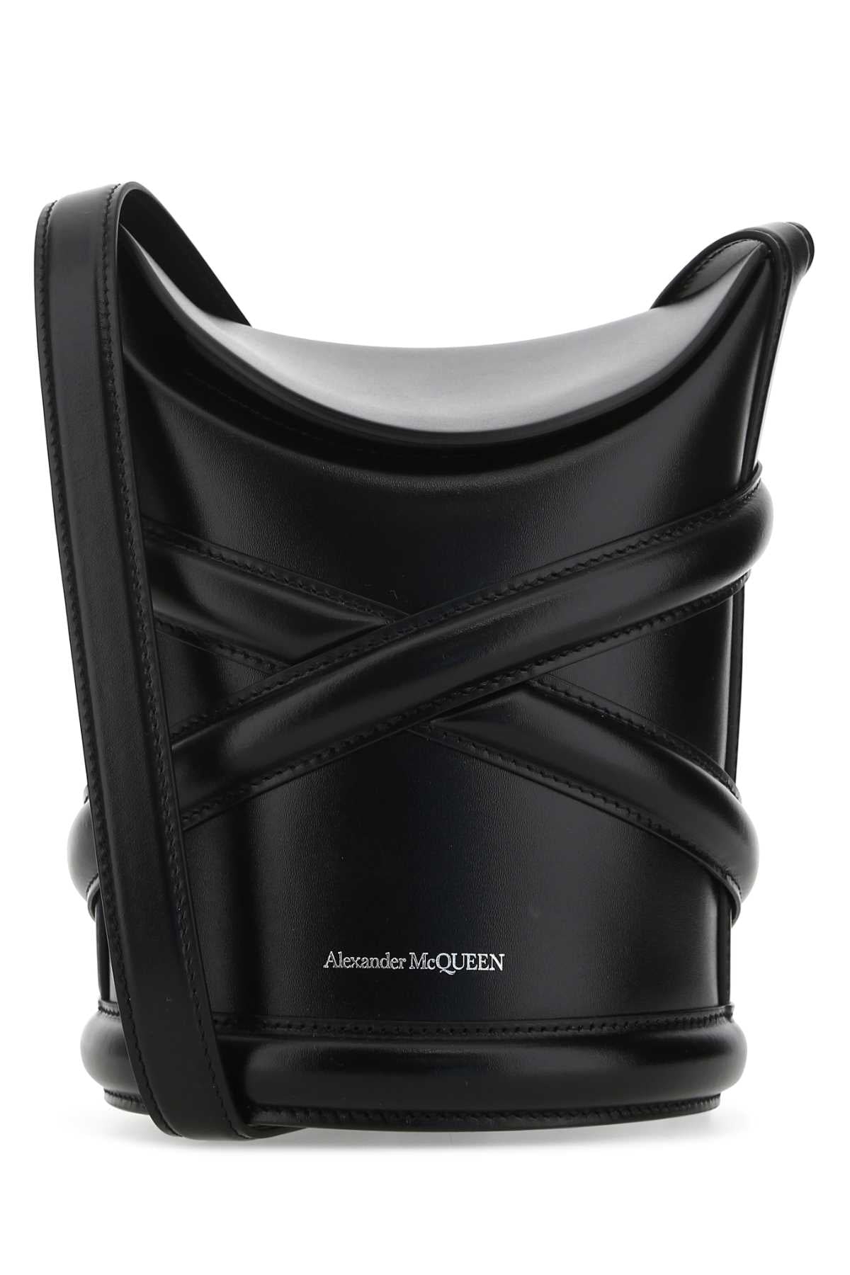 Alexander Mcqueen Women Black Leather The Curve Bucket Bag - JUSTLUXURY