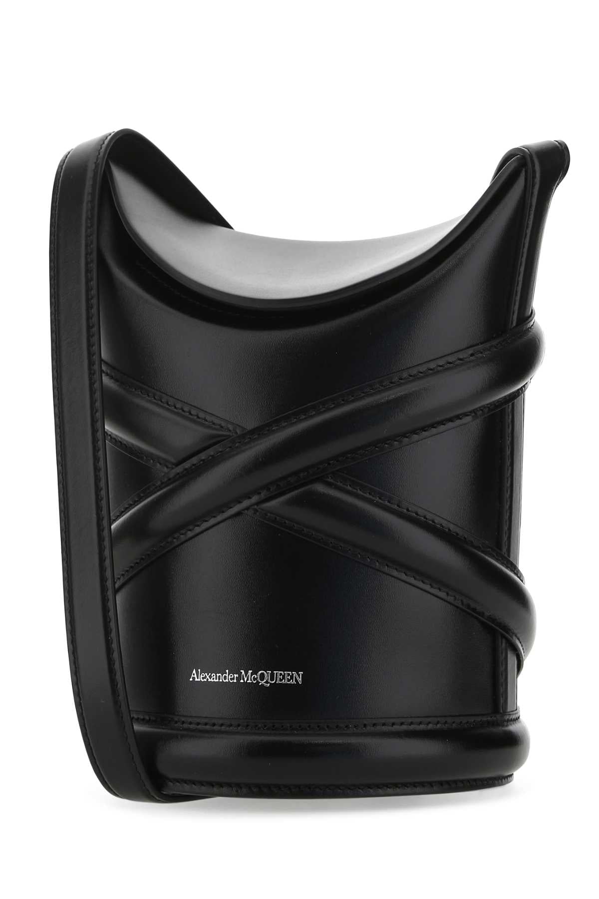 Alexander Mcqueen Women Black Leather The Curve Bucket Bag - JUSTLUXURY