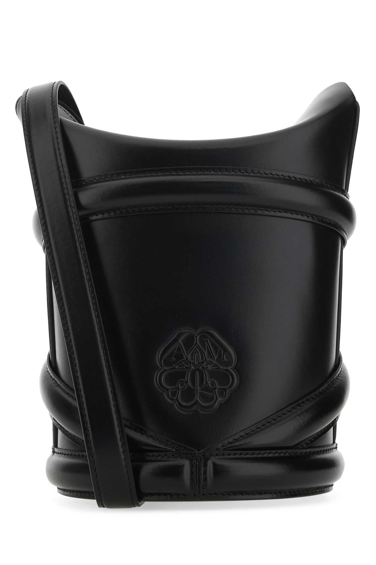 Alexander Mcqueen Women Black Leather The Curve Bucket Bag - JUSTLUXURY