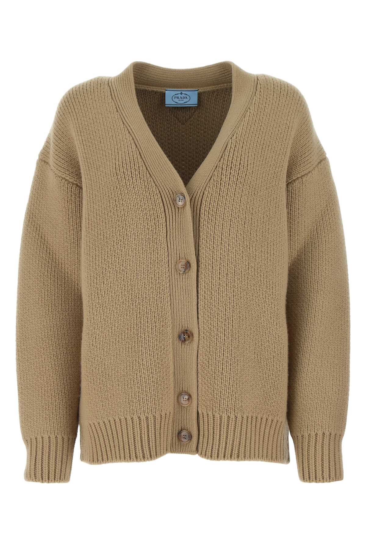 Prada Women Cappuccino Wool Blend Oversize Cardigan