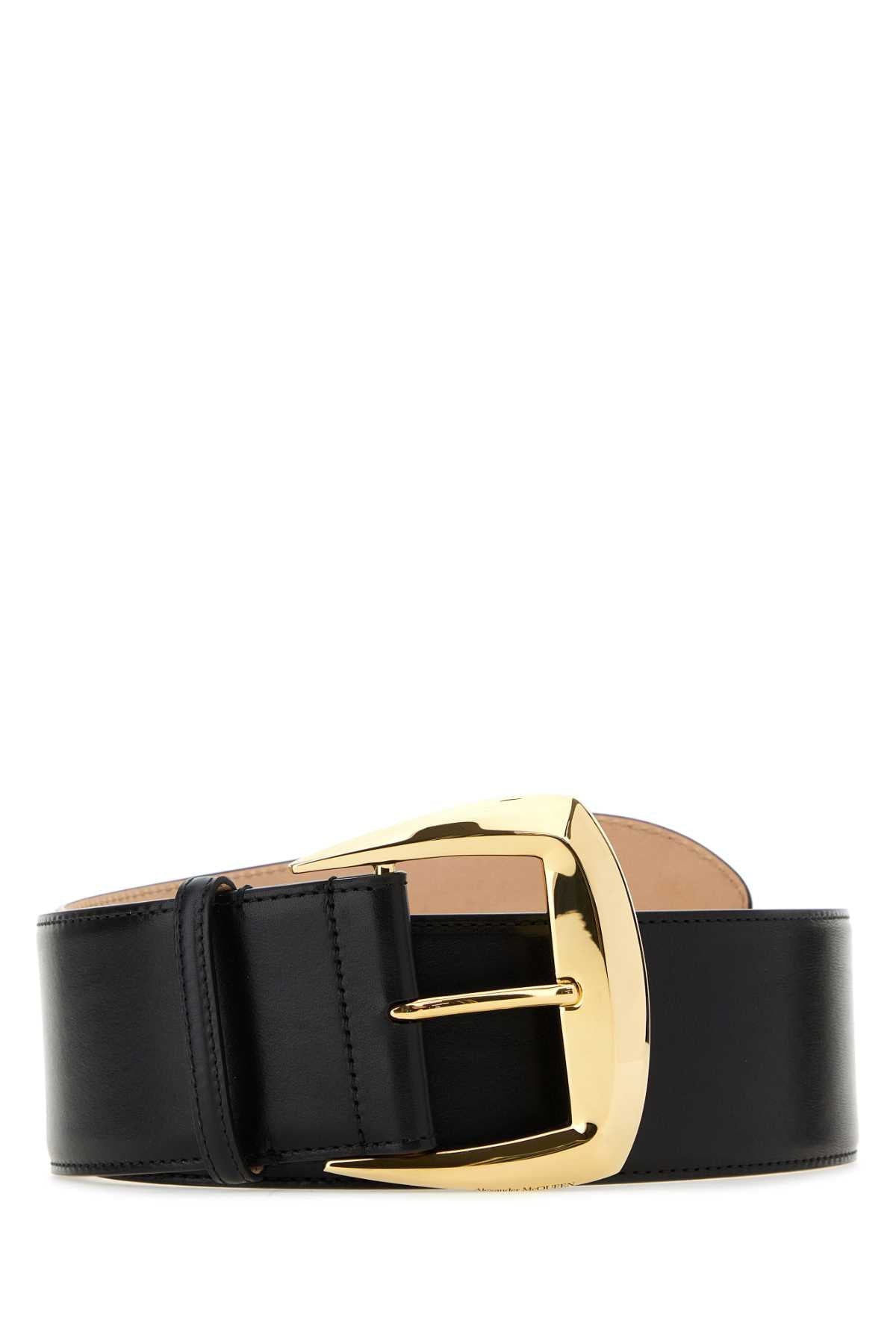 Alexander Mcqueen Women Black Leather Belt - JUSTLUXURY