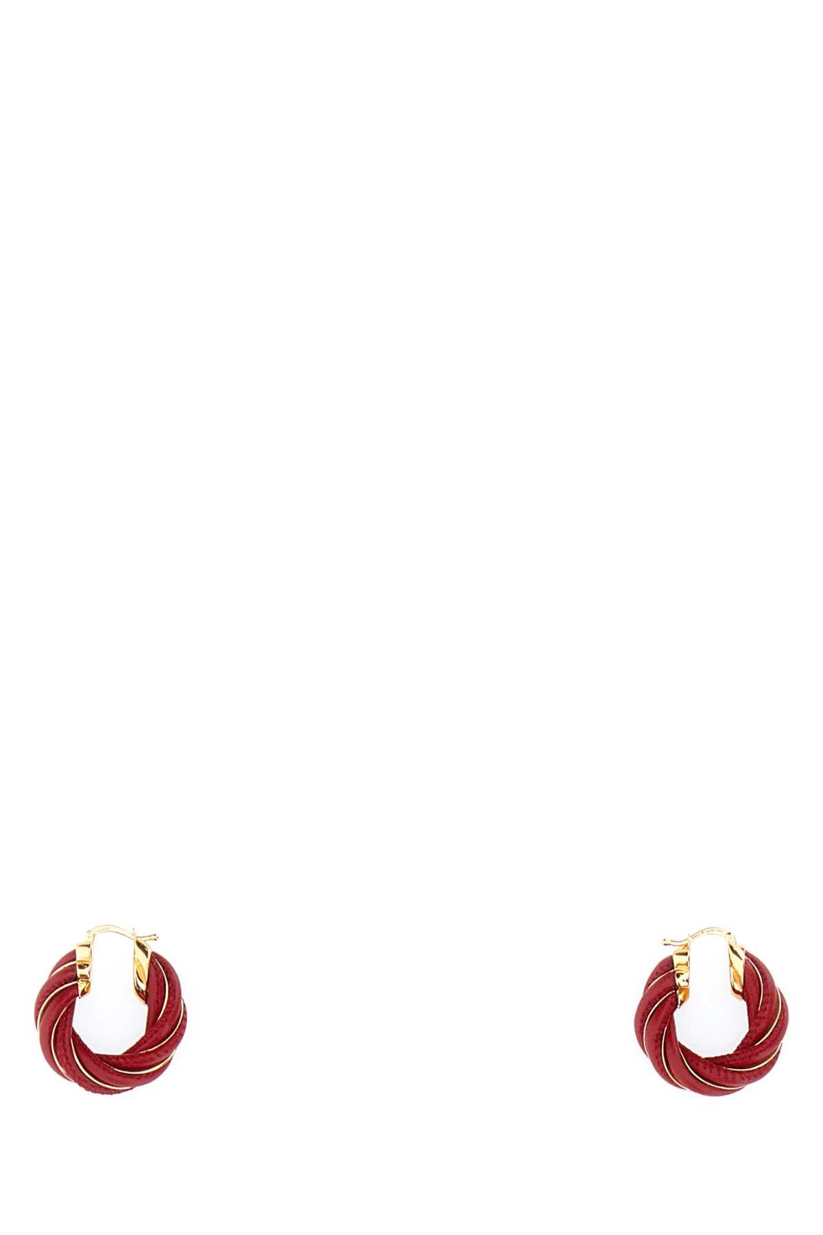 Bottega Veneta Women Tiziano Red Nappa Leather And 925 Silver Twist Earrings - JUSTLUXURY