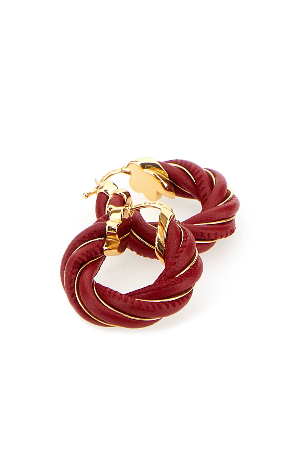 Bottega Veneta Women Tiziano Red Nappa Leather And 925 Silver Twist Earrings - JUSTLUXURY