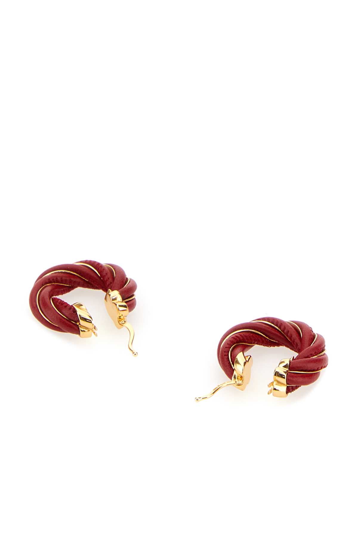 Bottega Veneta Women Tiziano Red Nappa Leather And 925 Silver Twist Earrings - JUSTLUXURY