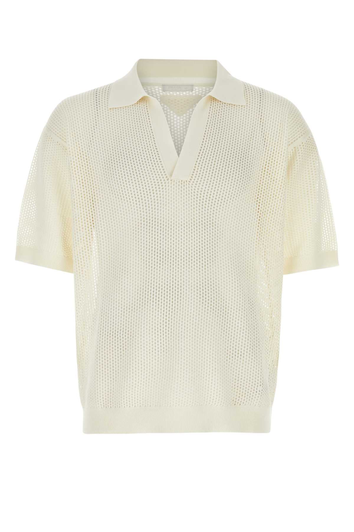 Prada Men Ivory Silk Blend Polo Shirt