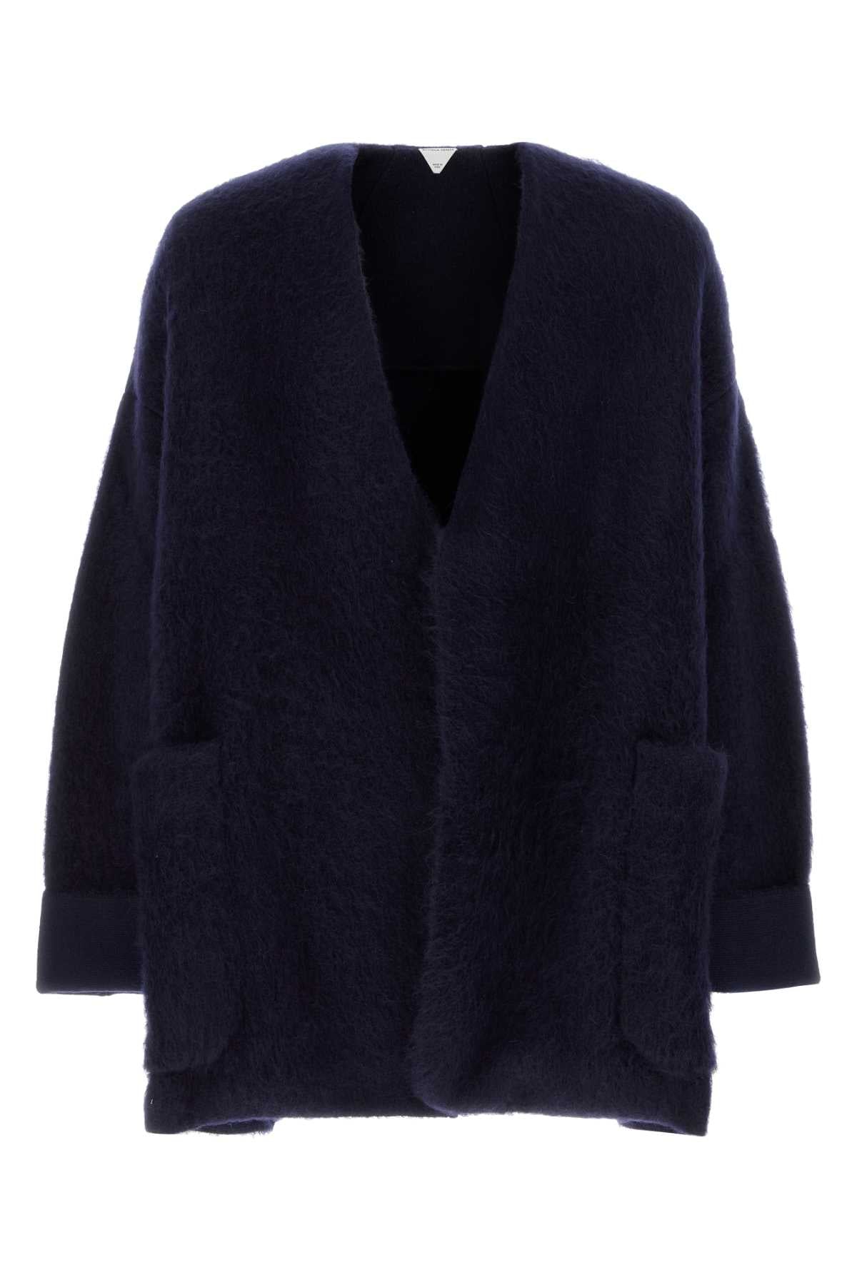 Bottega Veneta Men Navy Blue Stretch Wool Blend Cardigan - JUSTLUXURY