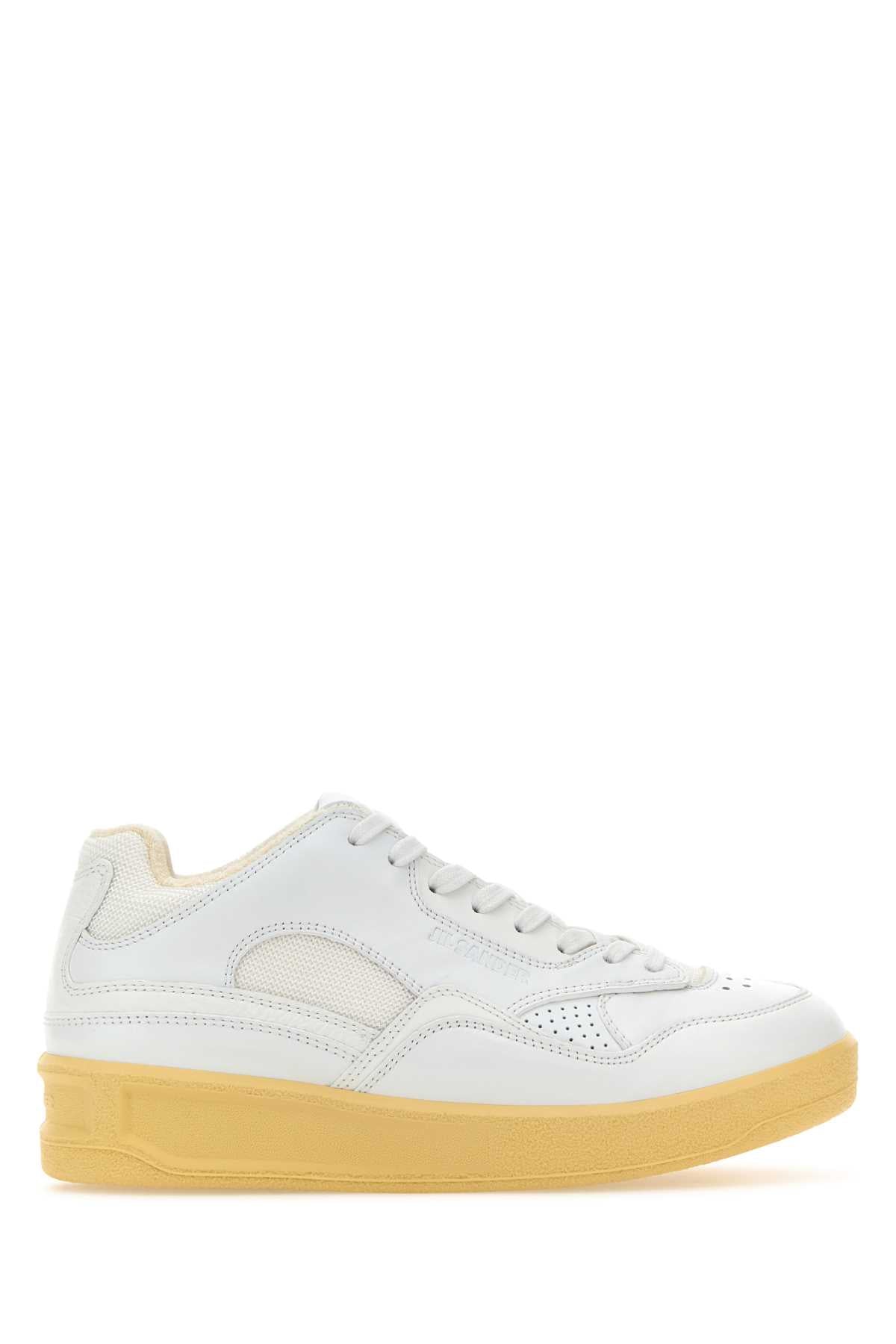 Jil Sander Women White Leather And Fabric Basket Sneakers - JUSTLUXURY