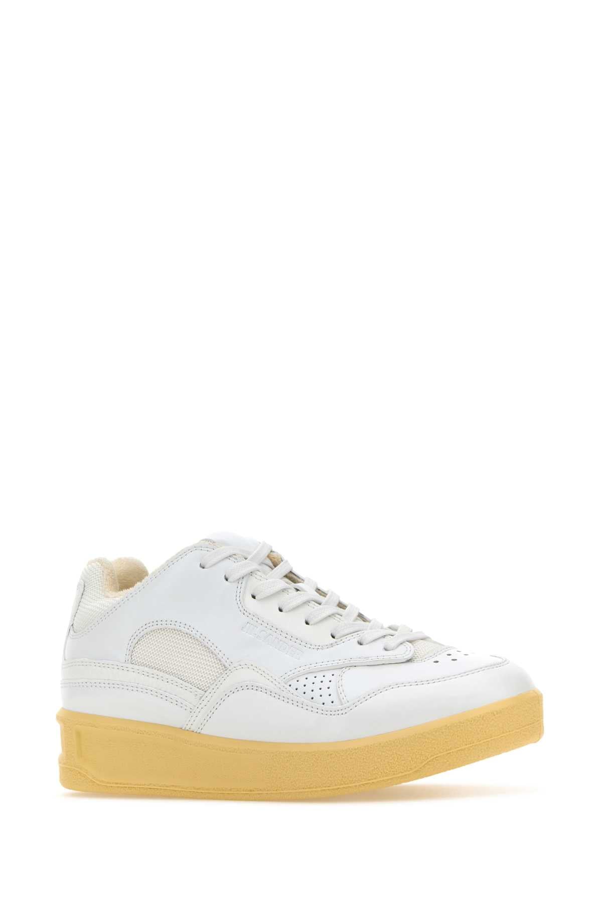Jil Sander Women White Leather And Fabric Basket Sneakers - JUSTLUXURY