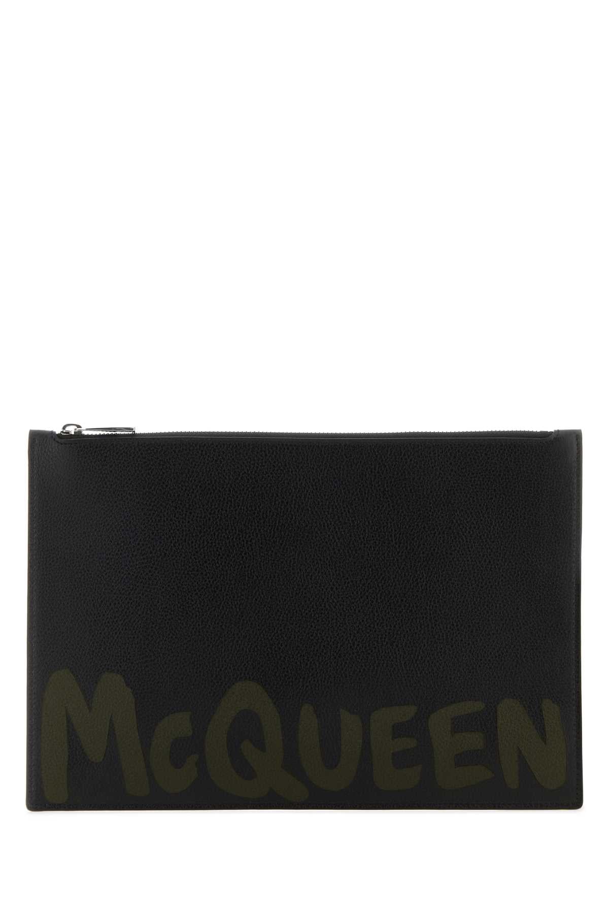 Alexander Mcqueen Men Black Leather Clutch - JUSTLUXURY