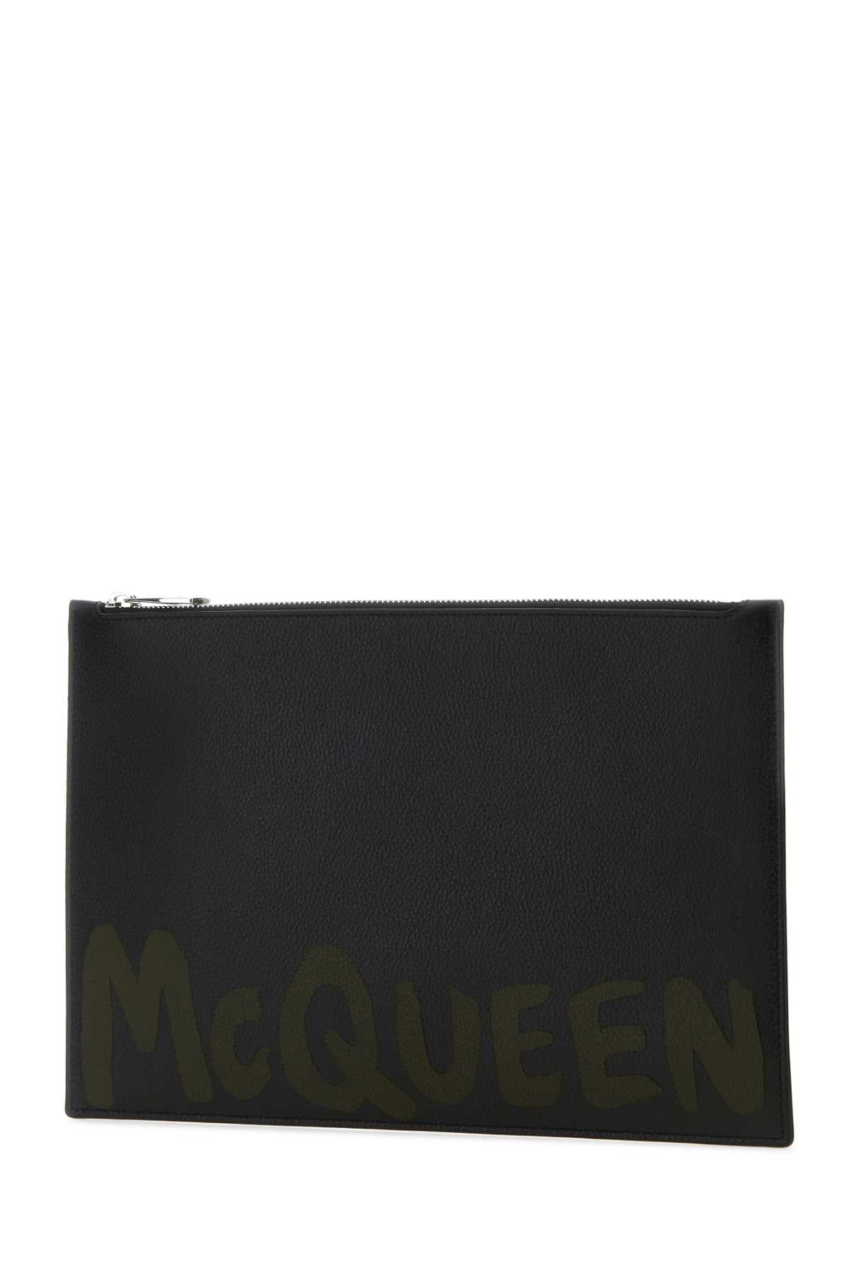 Alexander Mcqueen Men Black Leather Clutch - JUSTLUXURY