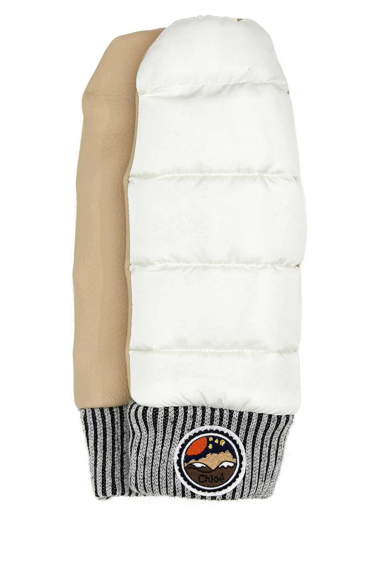 Chloe Women Two-Tone Nylon And Leather Gloves - JUSTLUXURY