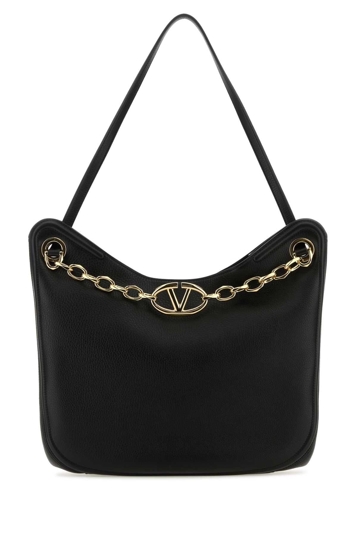 Valentino Garavani Women Black Leather Vlogo Moon Shopping Bag