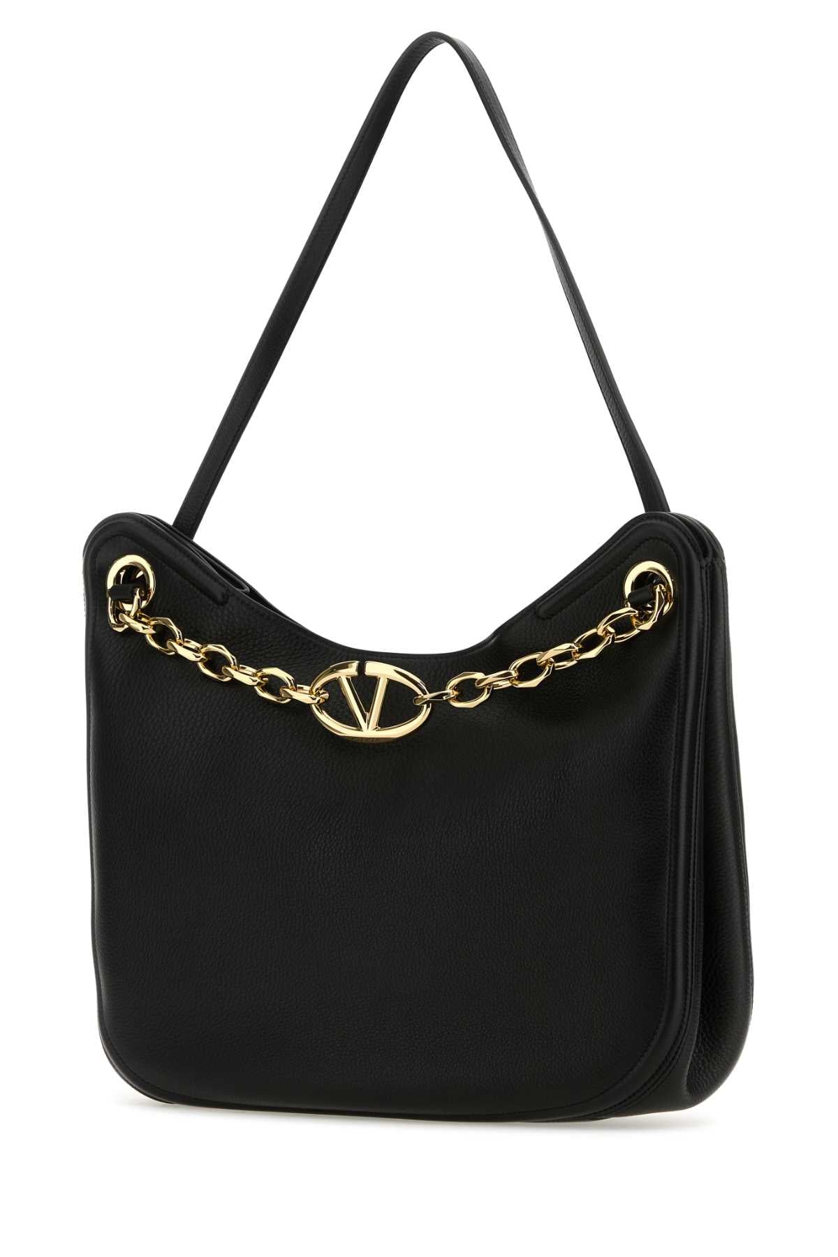 Valentino Garavani Women Black Leather Vlogo Moon Shopping Bag