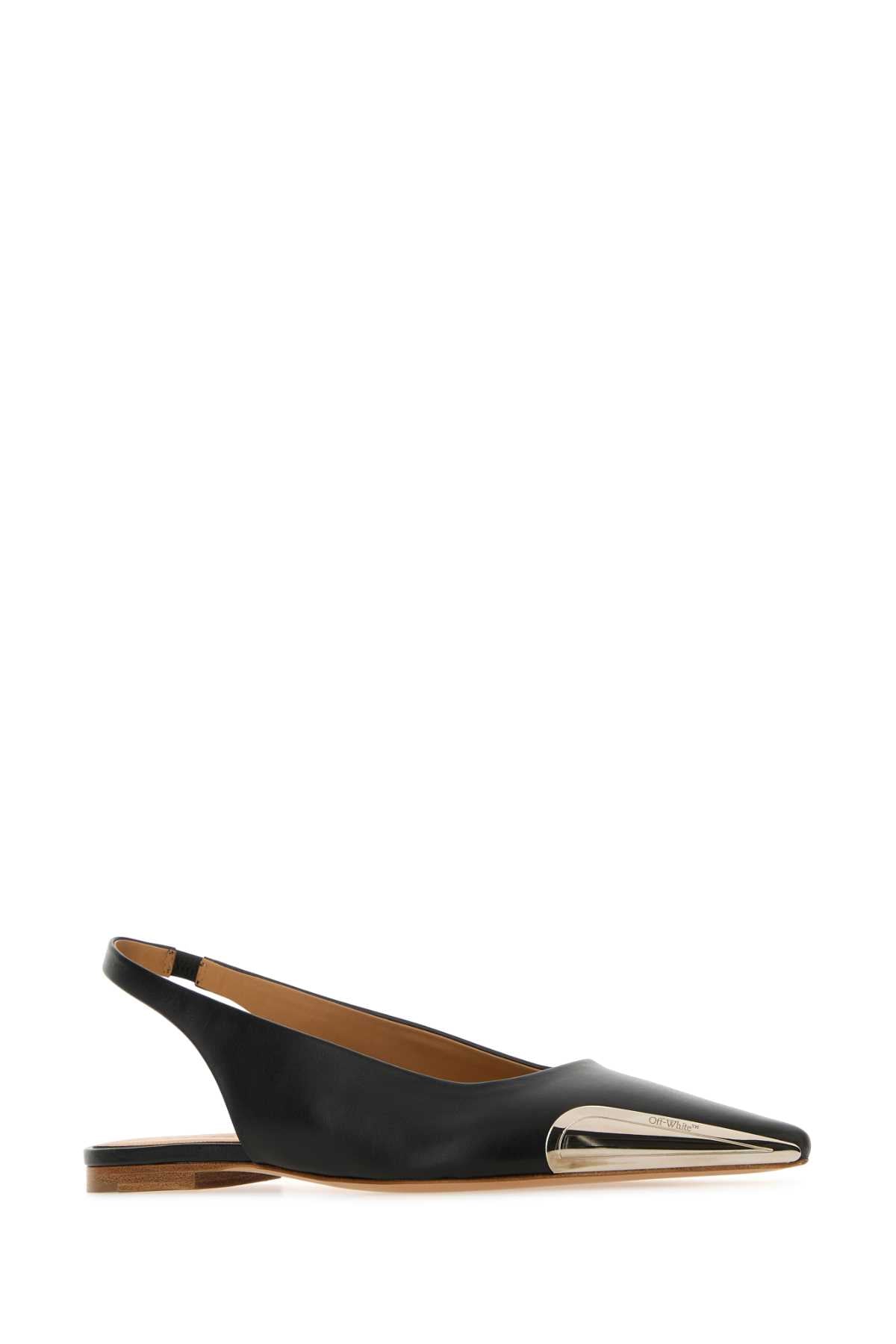 Off White Women Black Leather Ballerinas
