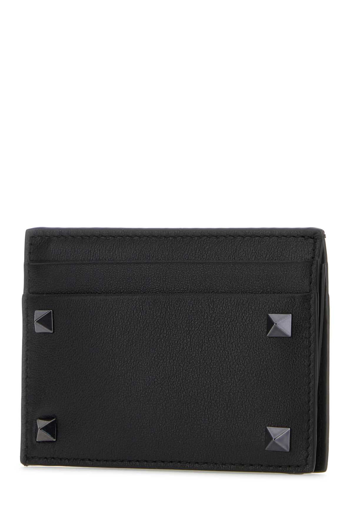 Valentino Garavani Men Black Leather Rockstud Card Holder