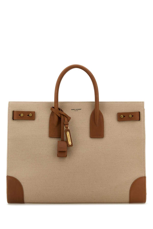 Saint Laurent Men Two-Tone Canvas And Leather Large Sac De Jour Handbag
