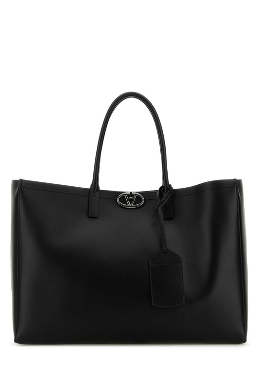 Valentino Garavani Men Black Leather Vlogo Shopping Bag